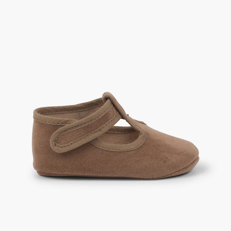 Scarpe T-bar bambino similcamoscio chiusura a strappo Taupe