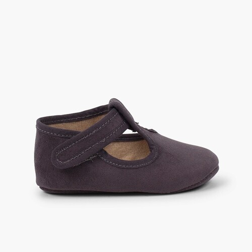 Scarpe T-bar bambino similcamoscio chiusura a strappo Grigio