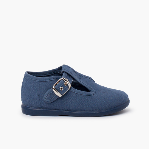 Scarpe Occhio di Bue Primi Passi Tela Fibbia Azzurro