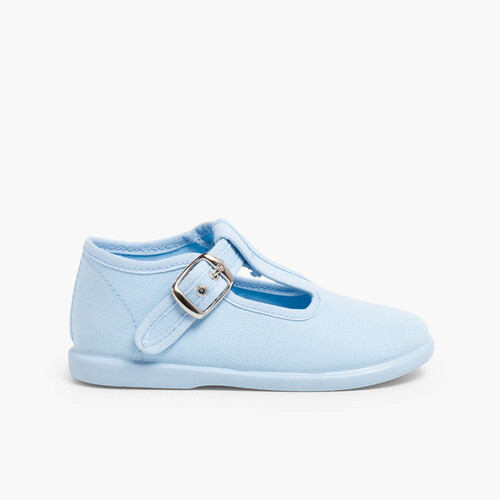 Scarpe Occhio di Bue Primi Passi Tela Fibbia Cielo Blu