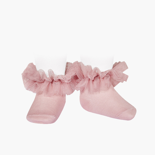Calze alla caviglia con un cinturino di tulle arricciato Rosa pallido