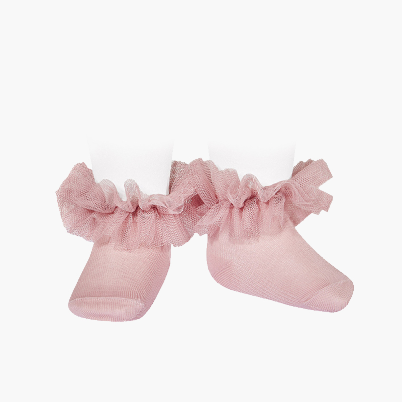 Calze alla caviglia con un cinturino di tulle arricciato Rosa pallido