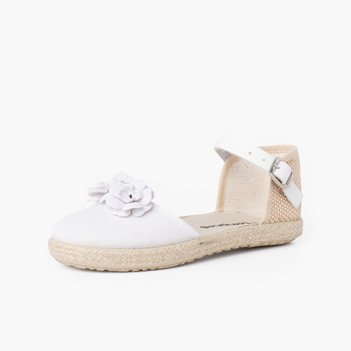 Sandali espadrillas fiori con cinturino in pelle Bianco