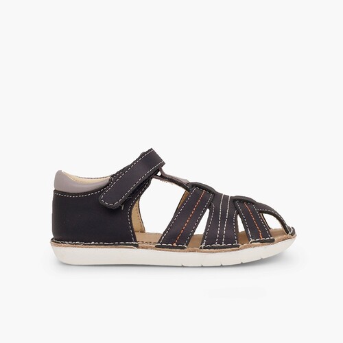 Sandali pelle bambino con chiusura a strappo ragnetti Blu