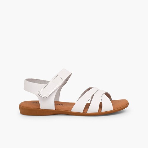 Sandali bambina pelle stringhe incrociate chiusura chiusura a strappo Bianco