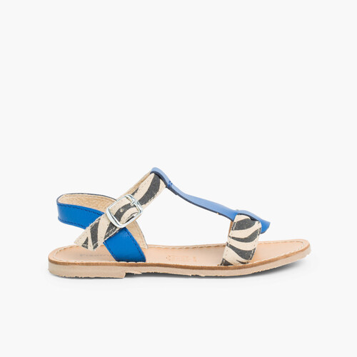 Sandali pelle Animal Print Blu di Persia