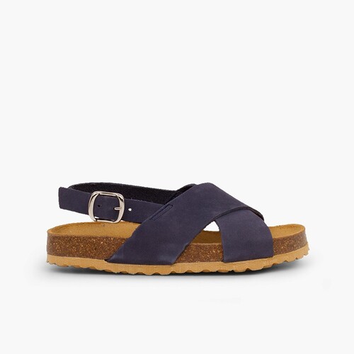 Sandali stringhe incrociate bambino in nabuk Blu