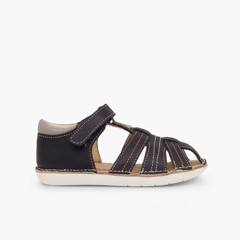 Sandali pelle bambino con chiusura a strappo ragnetti Blu