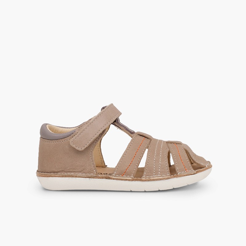 Sandali pelle bambino con chiusura a strappo ragnetti Taupe