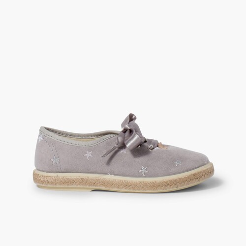 Sneakers ricamate stelle lacci raso Grigio