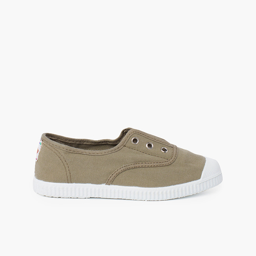 Scarpe Tela Punta Gomma Senza Lacci Verde Militare