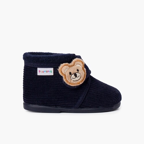 Pantofole Bottino in Velluto a Coste Bambini Orso Blu