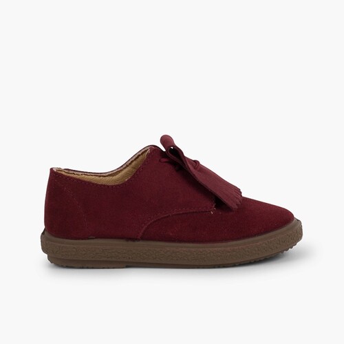 Scarpe blucher scamosciate frange lisce Bordeaux