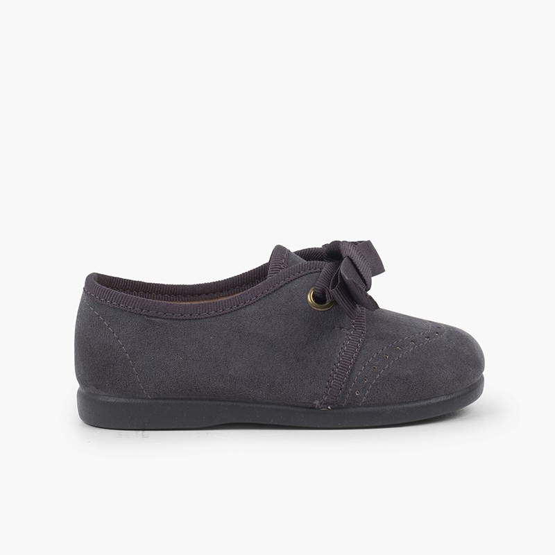 Scarpe bambino tipo blucher con fiocco e impunture  Grigio