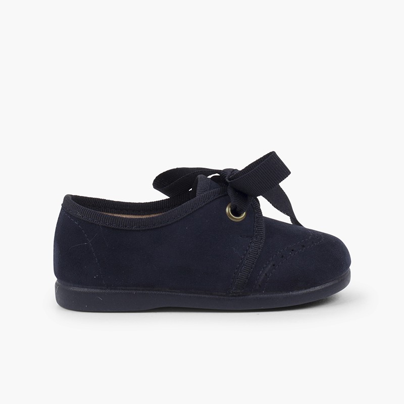 Scarpe bambino tipo blucher con fiocco e impunture  Blu