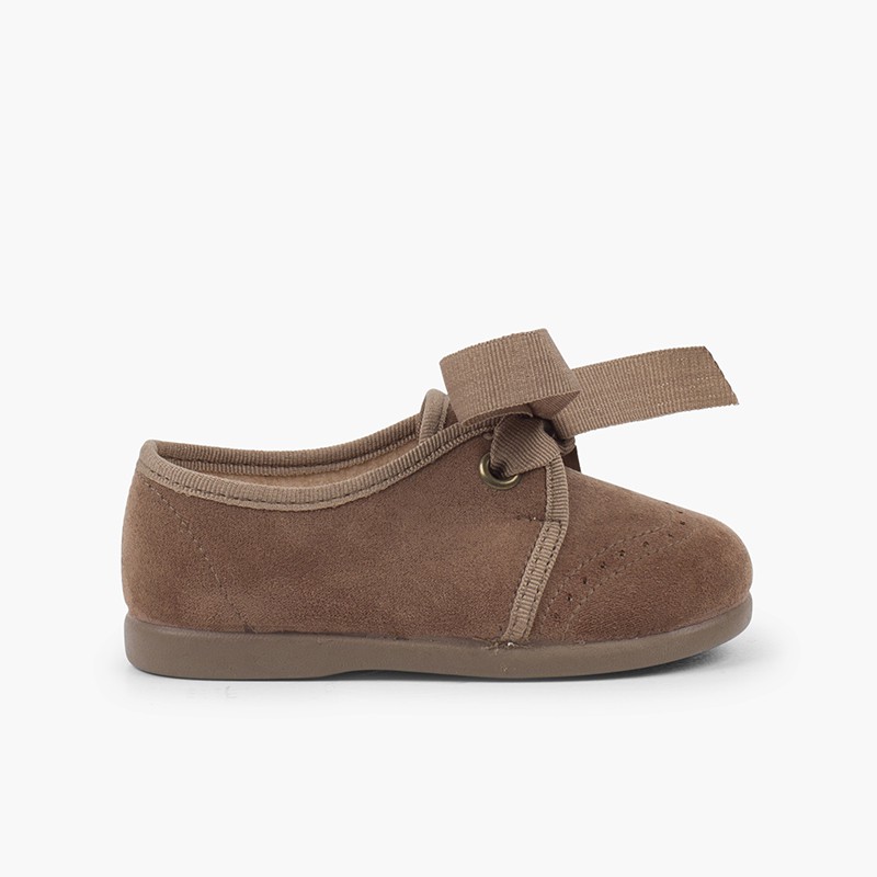Scarpe bambino tipo blucher con fiocco e impunture  Taupe